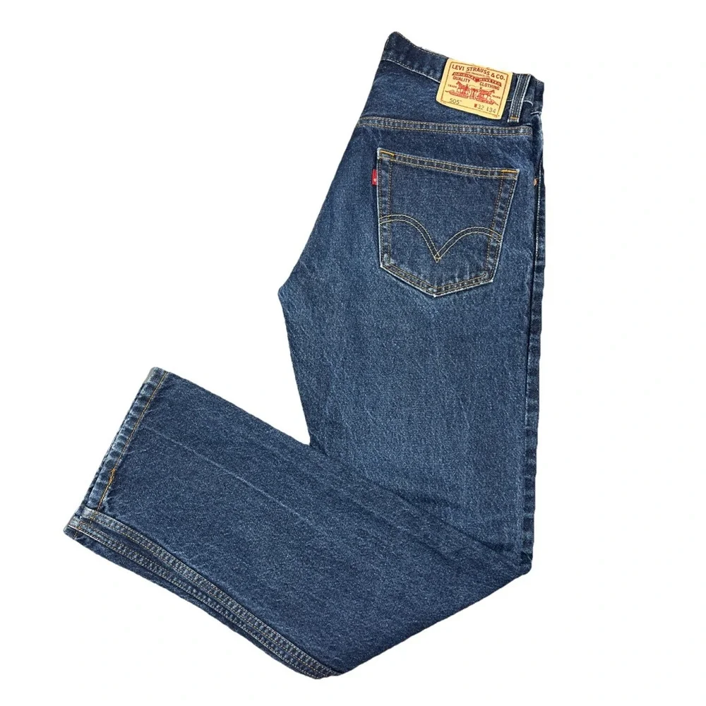 Levi's 505 Men's Jeans 32x34 Regular Fit Straight Leg Dark Indigo‎ Blue Denim